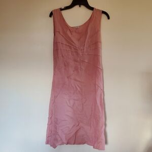 Nebo Pure Linen Midi Dress Rose Pink Detailed Seams Zip Side Size Medium